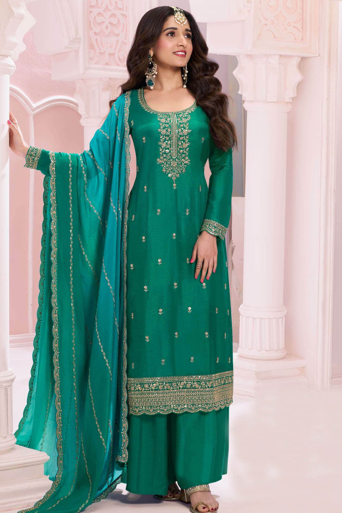 Rama Modal Silk Zari, Sequin Embroidered Unstitched Suit