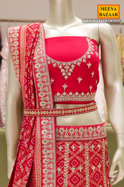 Maroon Gharchola SIlk Gota Patti Embroidered Lehenga