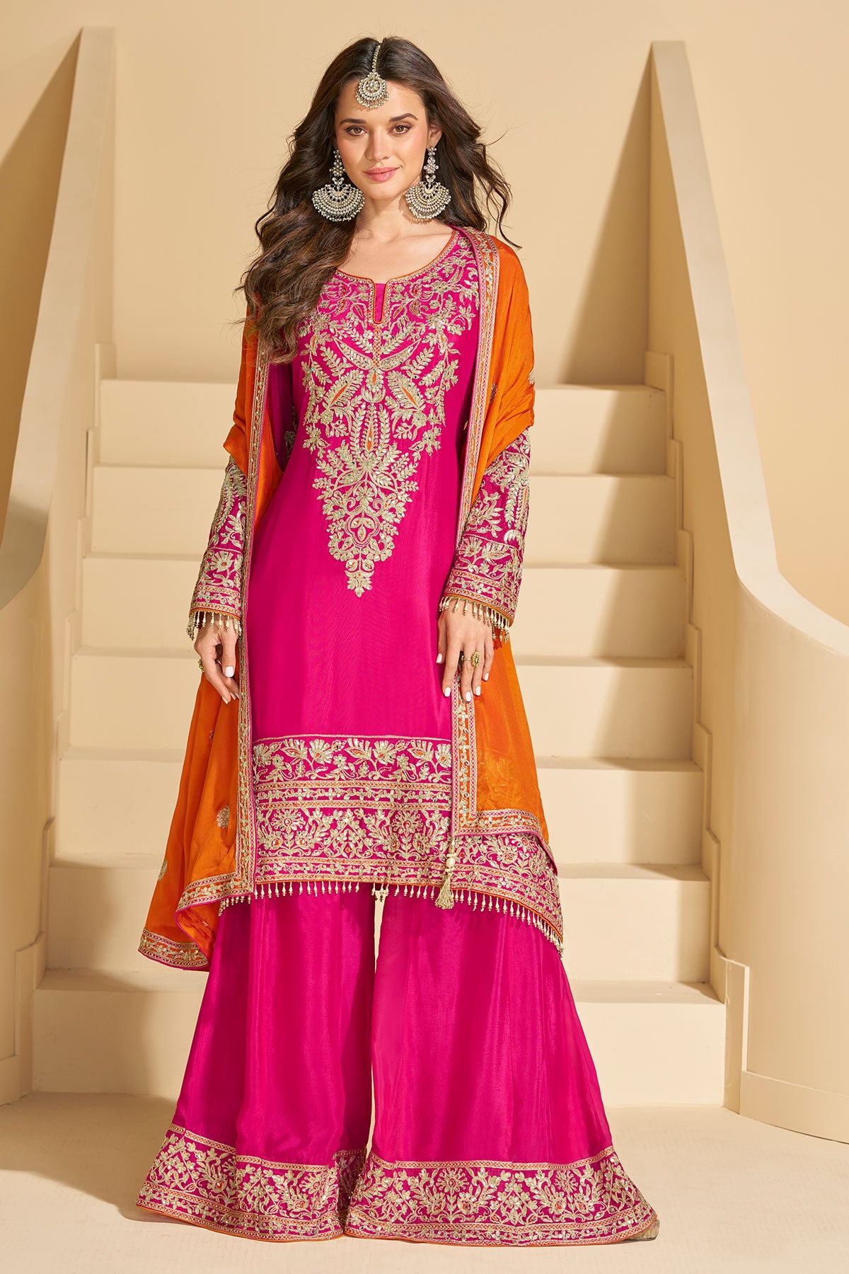 Regal Rani Silk Embroidered Sharara Suit with Mirror Work & Dupatta