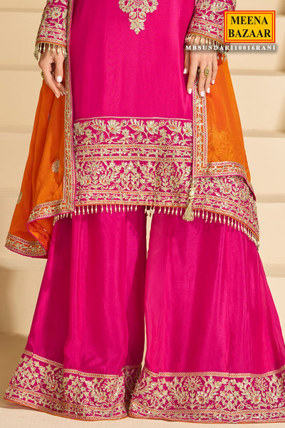 Regal Rani Silk Embroidered Sharara Suit with Mirror Work & Dupatta