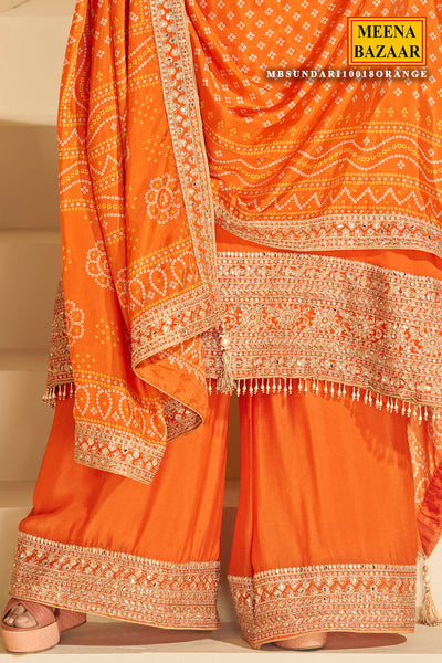 Vibrant Orange Chinon Silk Sharara Suit with Heavy Embroidery & Mirror Work