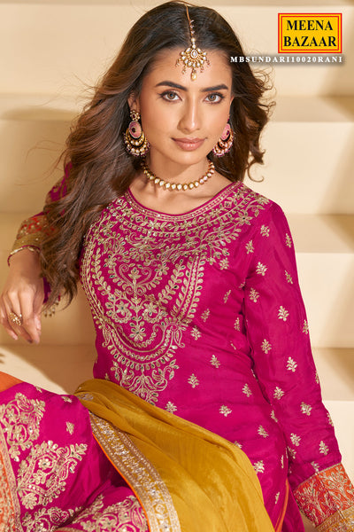 Rani Pink Chinon Silk Sharara Ready Made Suit with Heavy Embroidery & Mirror Work