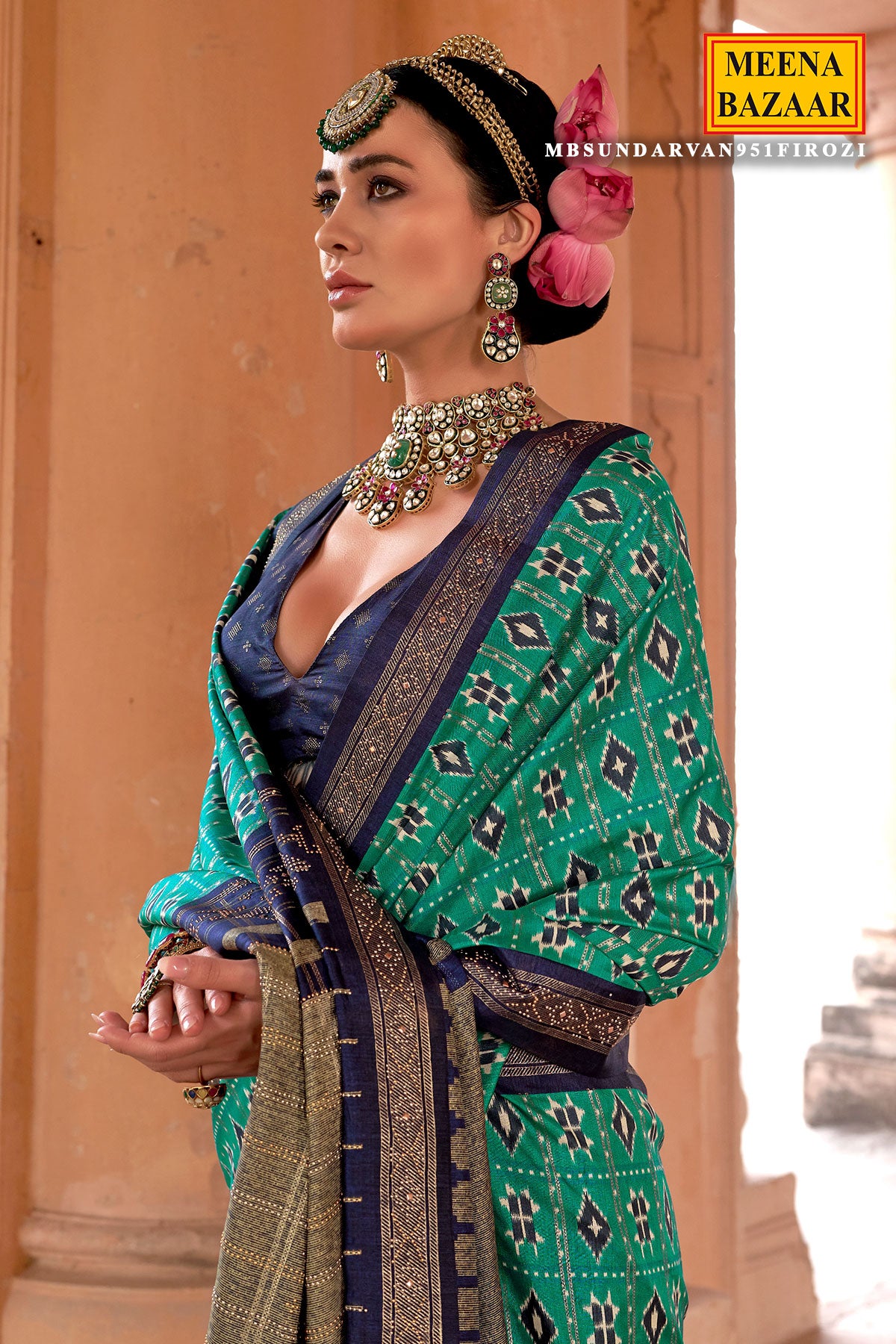 Firozi Silk Weaving Saree Elegant Traditional & Festive Wear