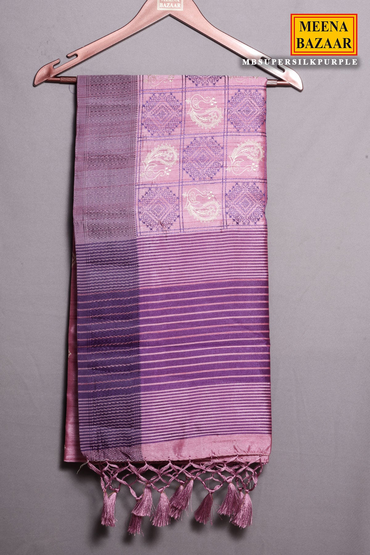 Purple Silk Printed Thread Embroidered Saree