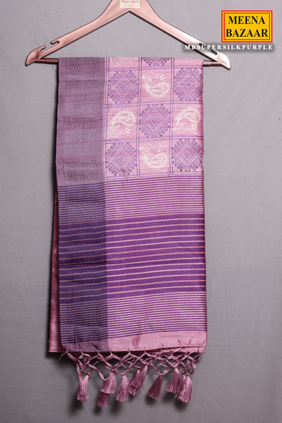 Purple Silk Printed Thread Embroidered Saree