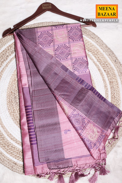 Purple Silk Printed Thread Embroidered Saree
