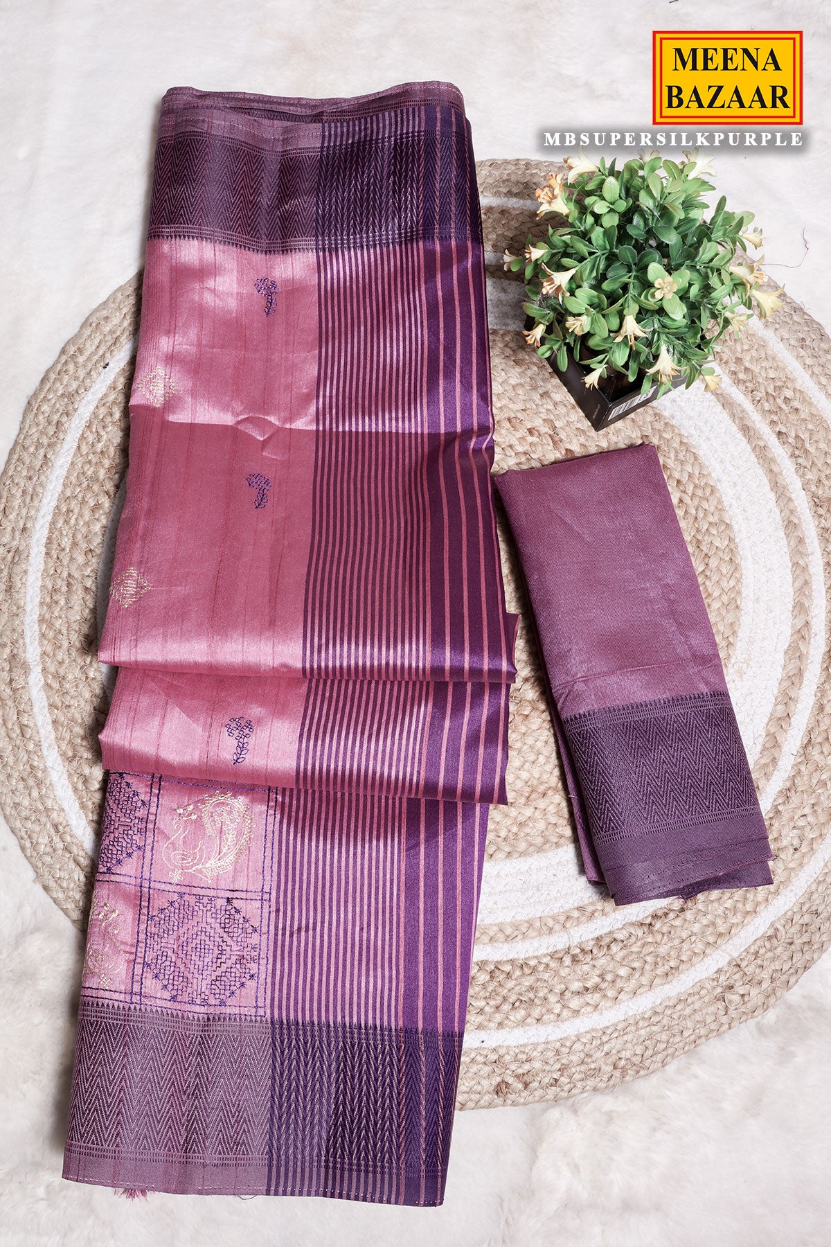 Purple Silk Printed Thread Embroidered Saree