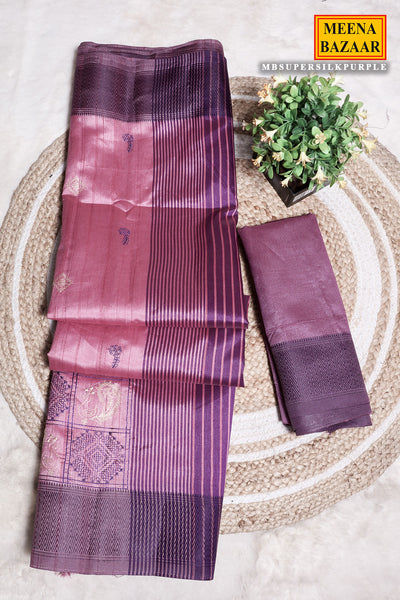 Purple Silk Printed Thread Embroidered Saree