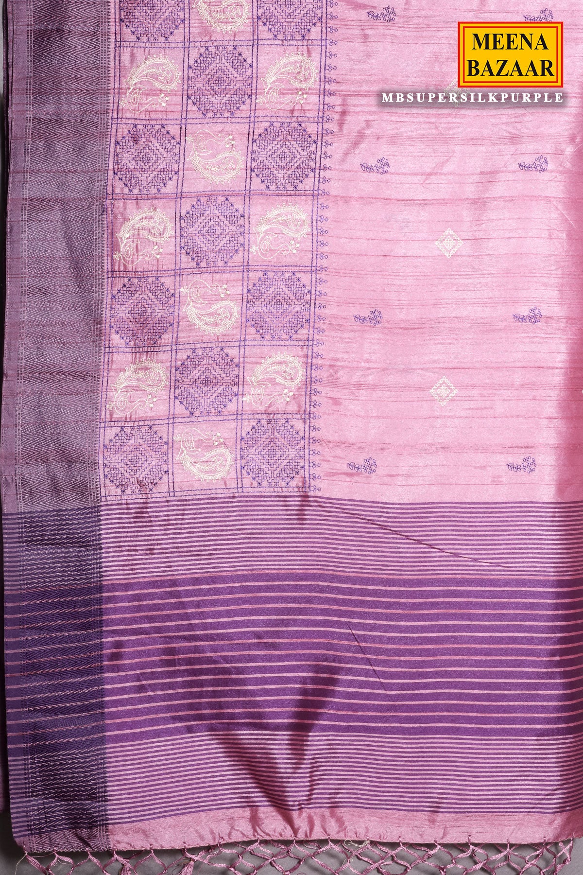 Purple Silk Printed Thread Embroidered Saree