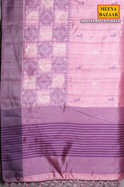 Purple Silk Printed Thread Embroidered Saree