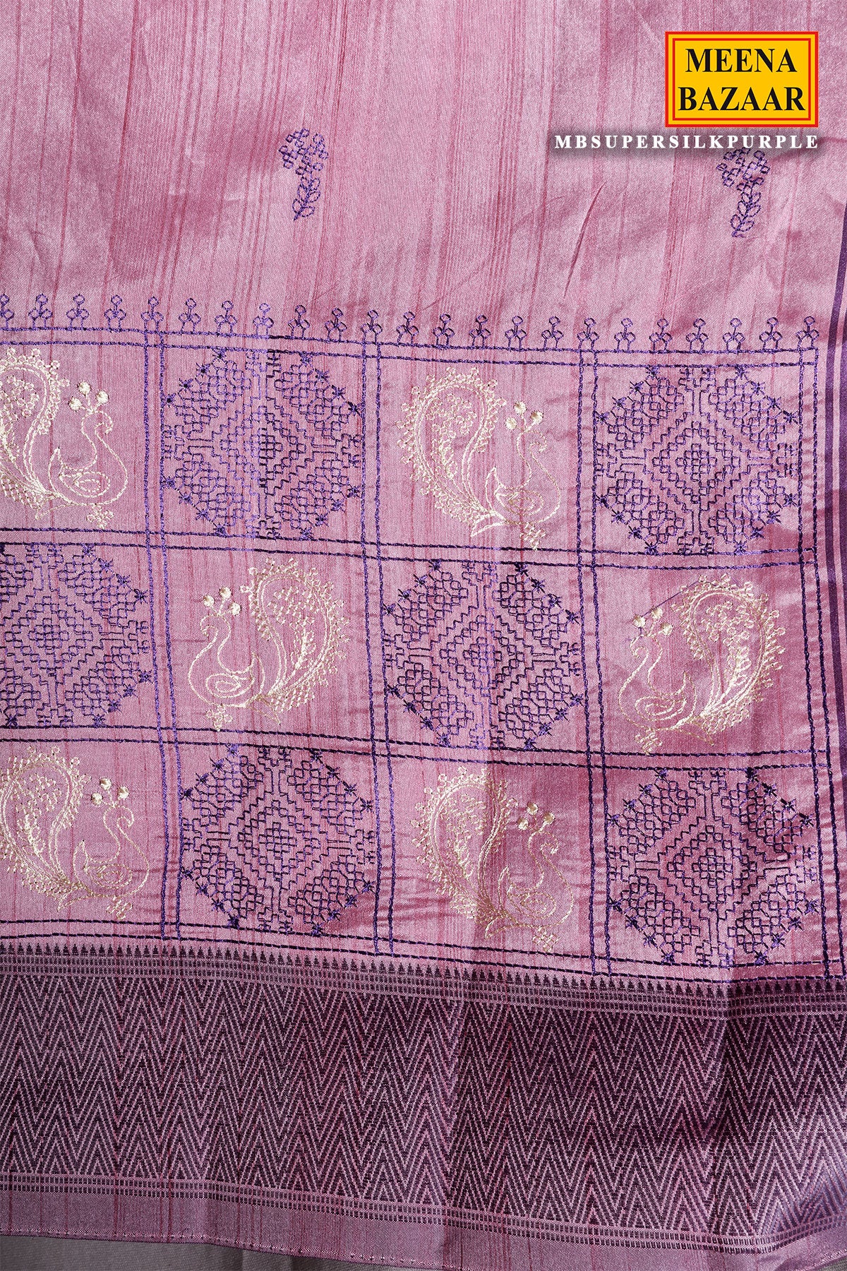 Purple Silk Printed Thread Embroidered Saree