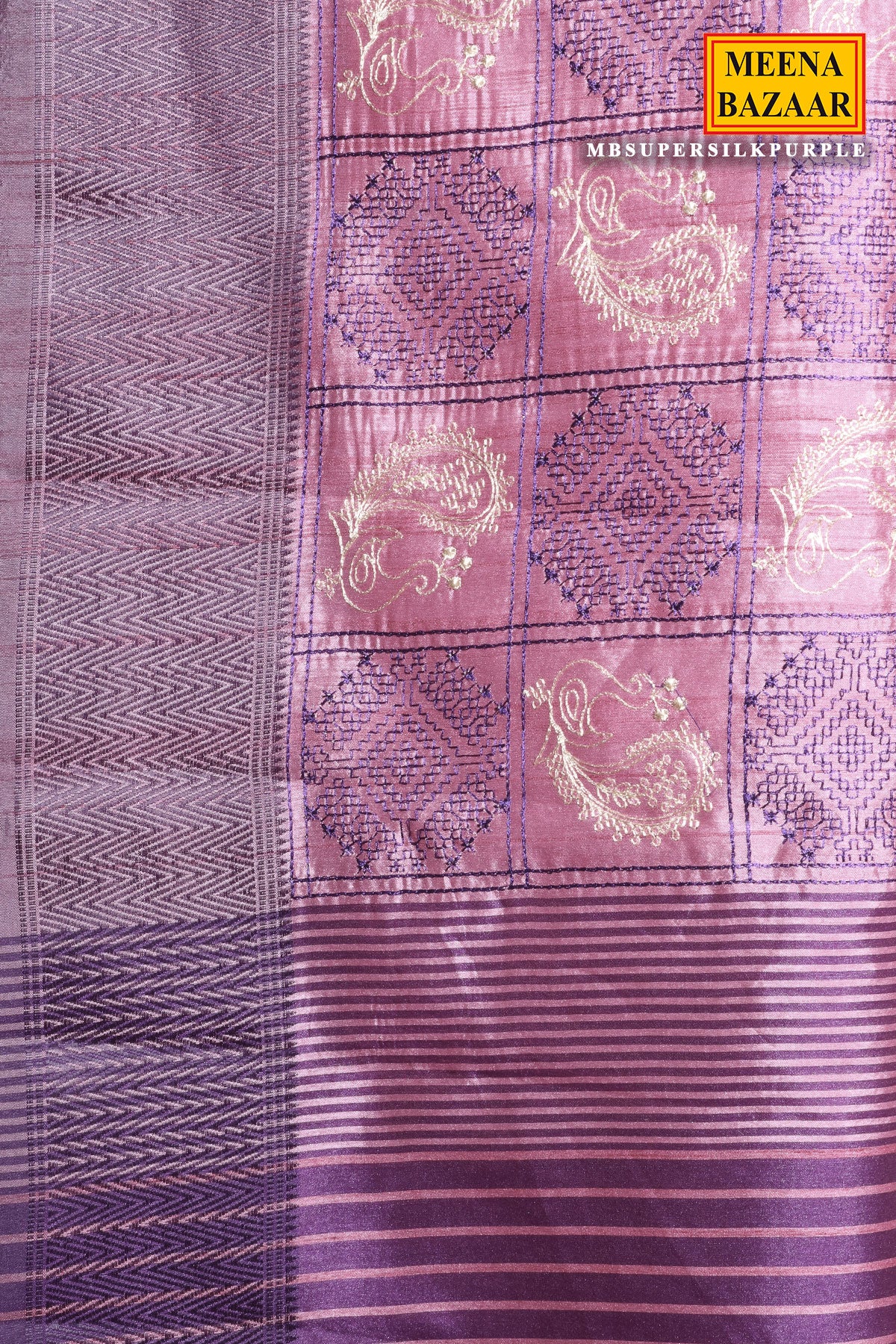 Purple Silk Printed Thread Embroidered Saree