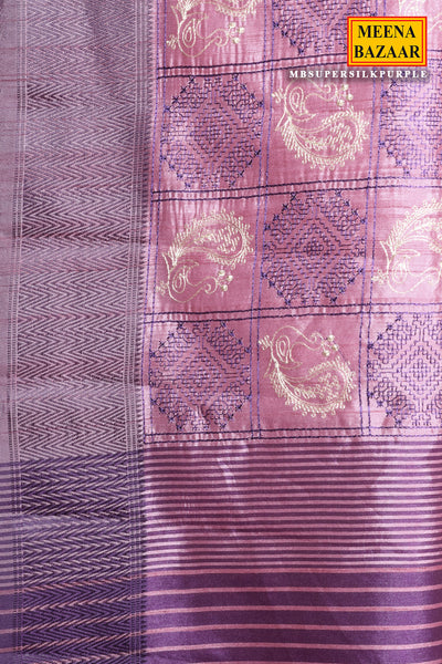 Purple Silk Printed Thread Embroidered Saree