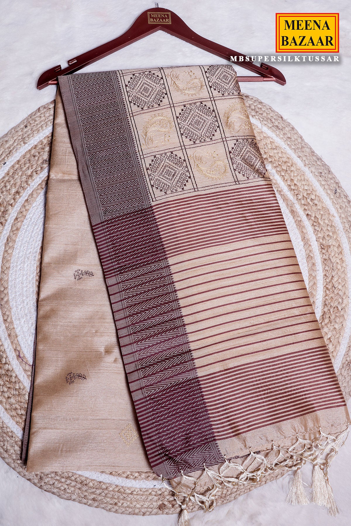 Tussar Silk Printed Thread Embroidered Saree