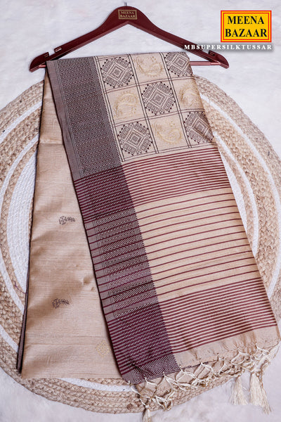 Tussar Silk Printed Thread Embroidered Saree