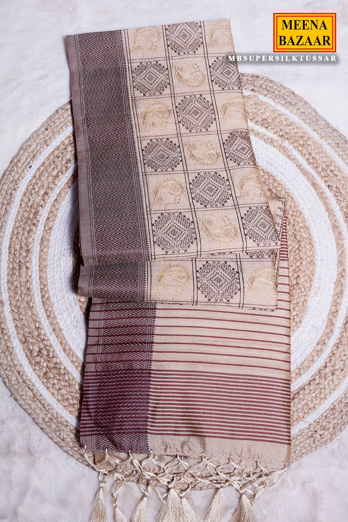 Tussar Silk Printed Thread Embroidered Saree