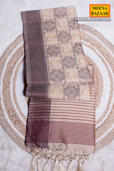 Tussar Silk Printed Thread Embroidered Saree