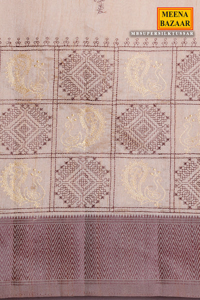 Tussar Silk Printed Thread Embroidered Saree