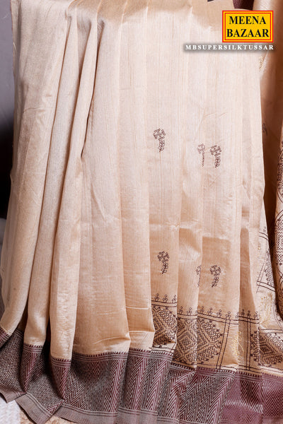 Tussar Silk Printed Thread Embroidered Saree