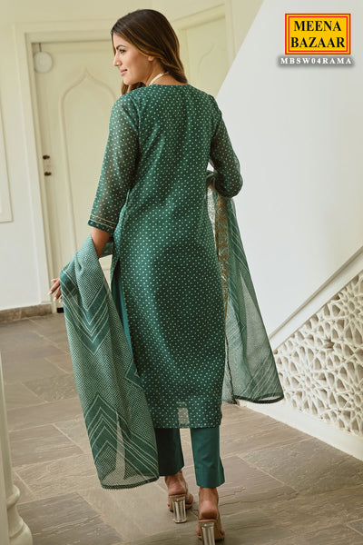 Rama Chanderi Bandhani Printed Threadwork Embroidered Suit