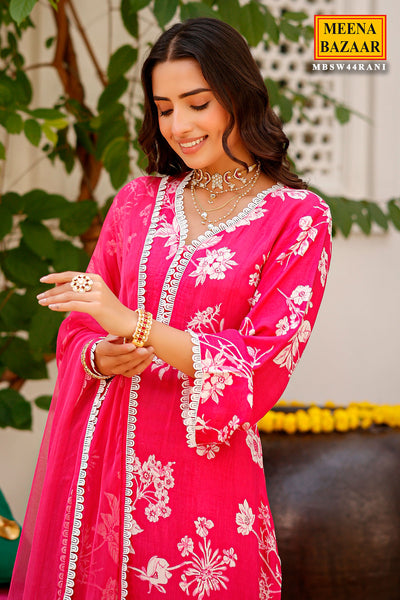 Rani Crepe Floral Printed Threadwork and Lace Embroidered Suit