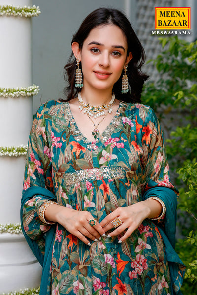 Rama Chinon Floral Printed Embroidered Suit