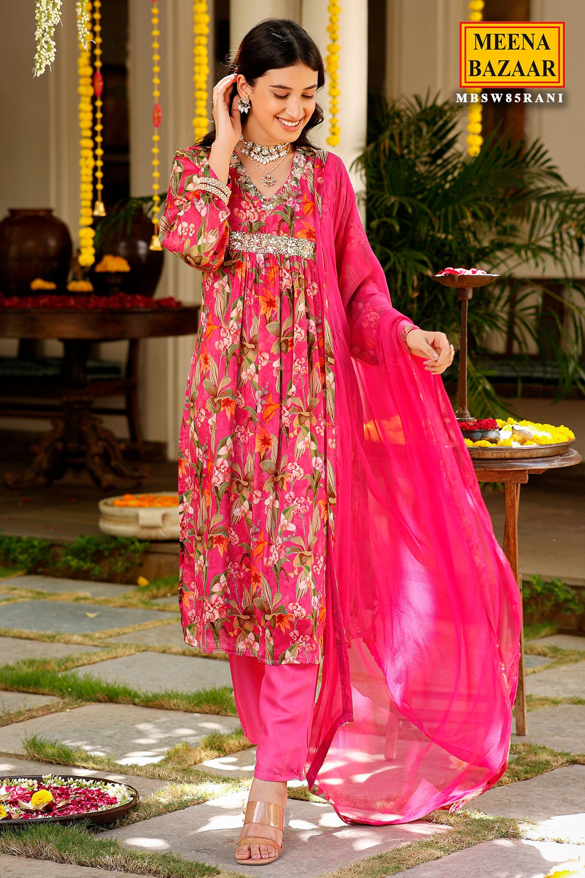 Rani Chinon Floral Printed Embroidered Suit