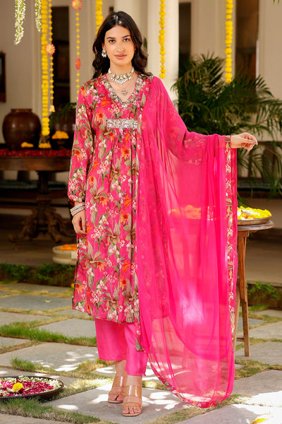 Rani Chinon Floral Printed Embroidered Suit