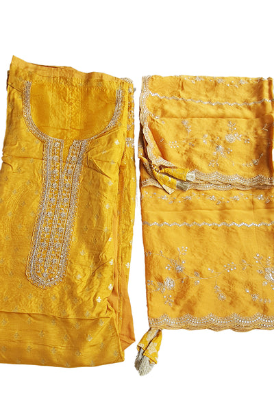 Yellow Dola Silk Zari and Sequins Embroidered Suit Set