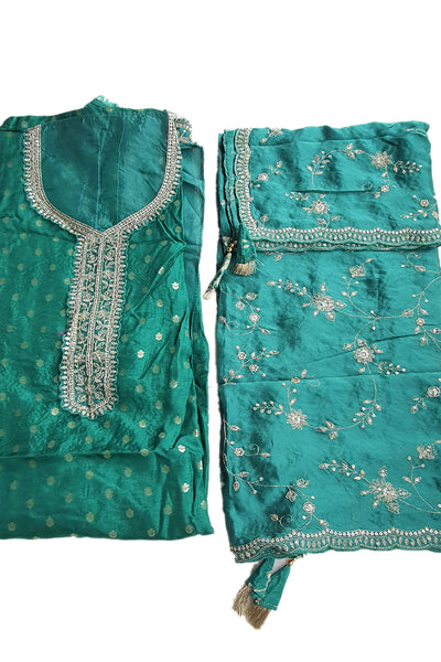 Green Dola Silk Zari and Sequins Embroidered Suit Set