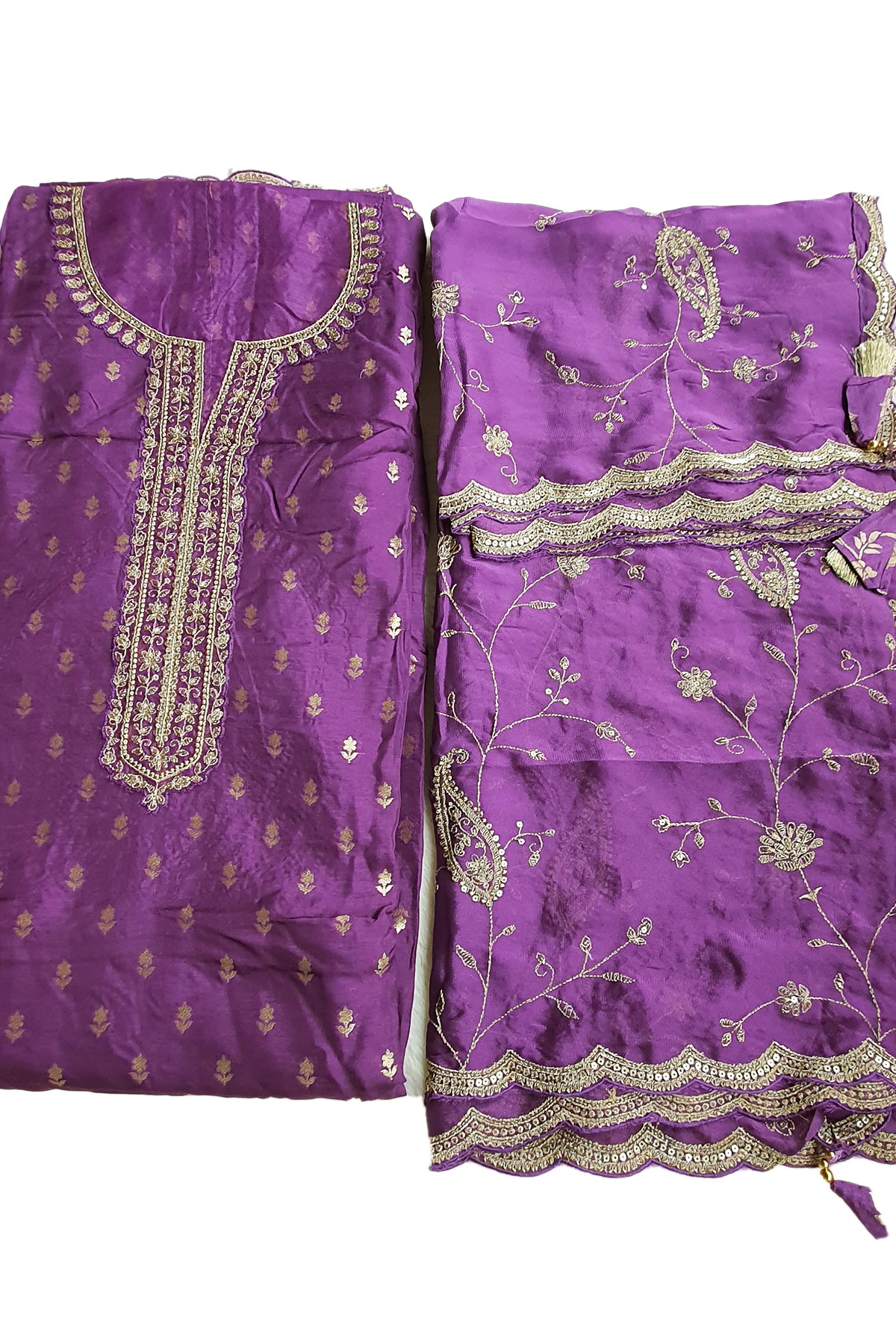 Purple Dola Silk Zari and Sequins Embroidered Suit Set