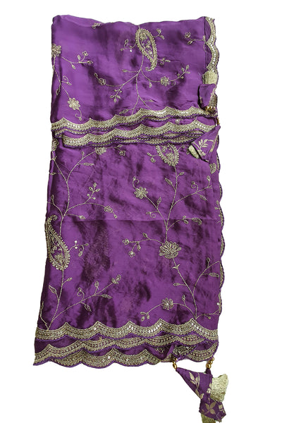 Purple Dola Silk Zari and Sequins Embroidered Suit Set