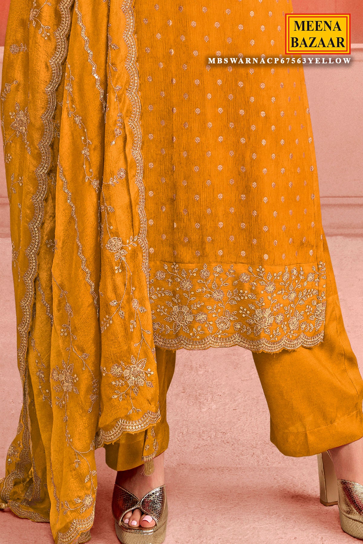 Yellow Dola Silk Zari and Sequins Embroidered Suit Set