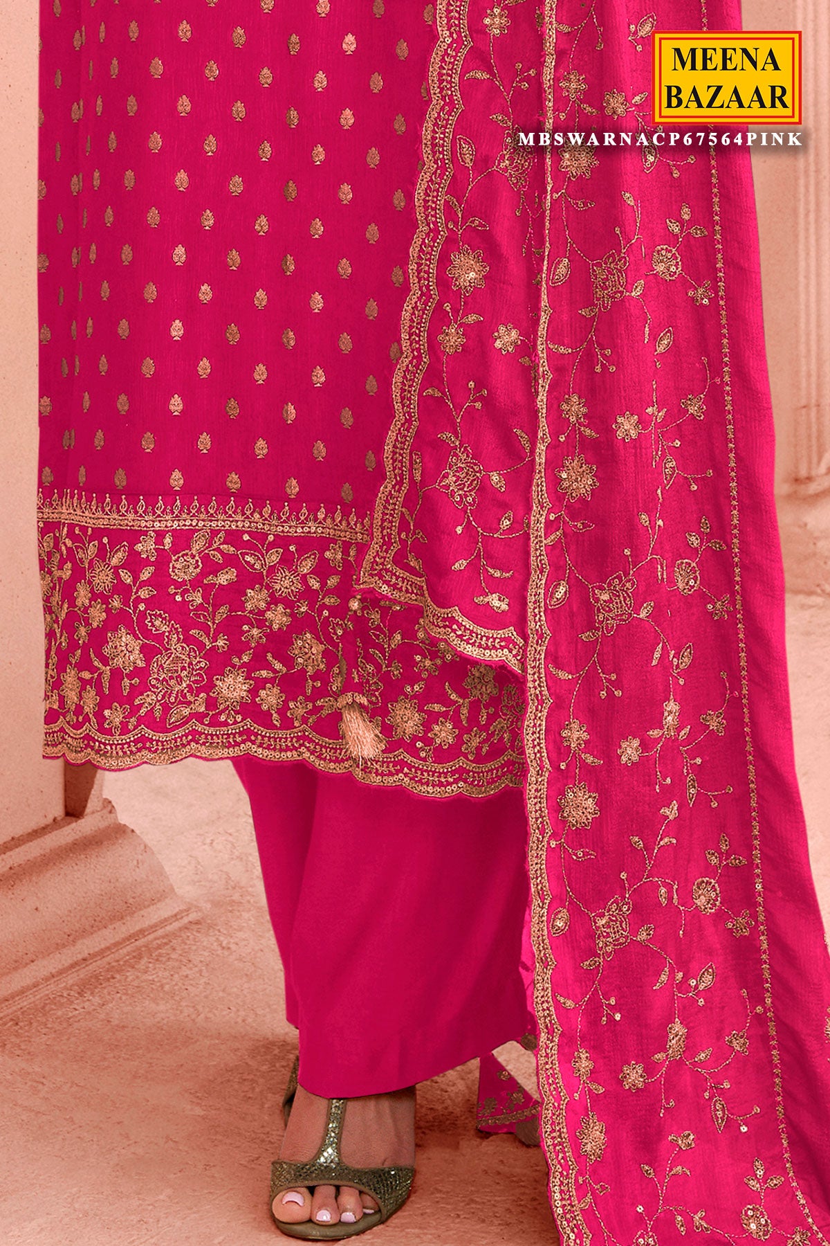 Pink Dola Silk Zari and Sequins Embroidered Suit Set