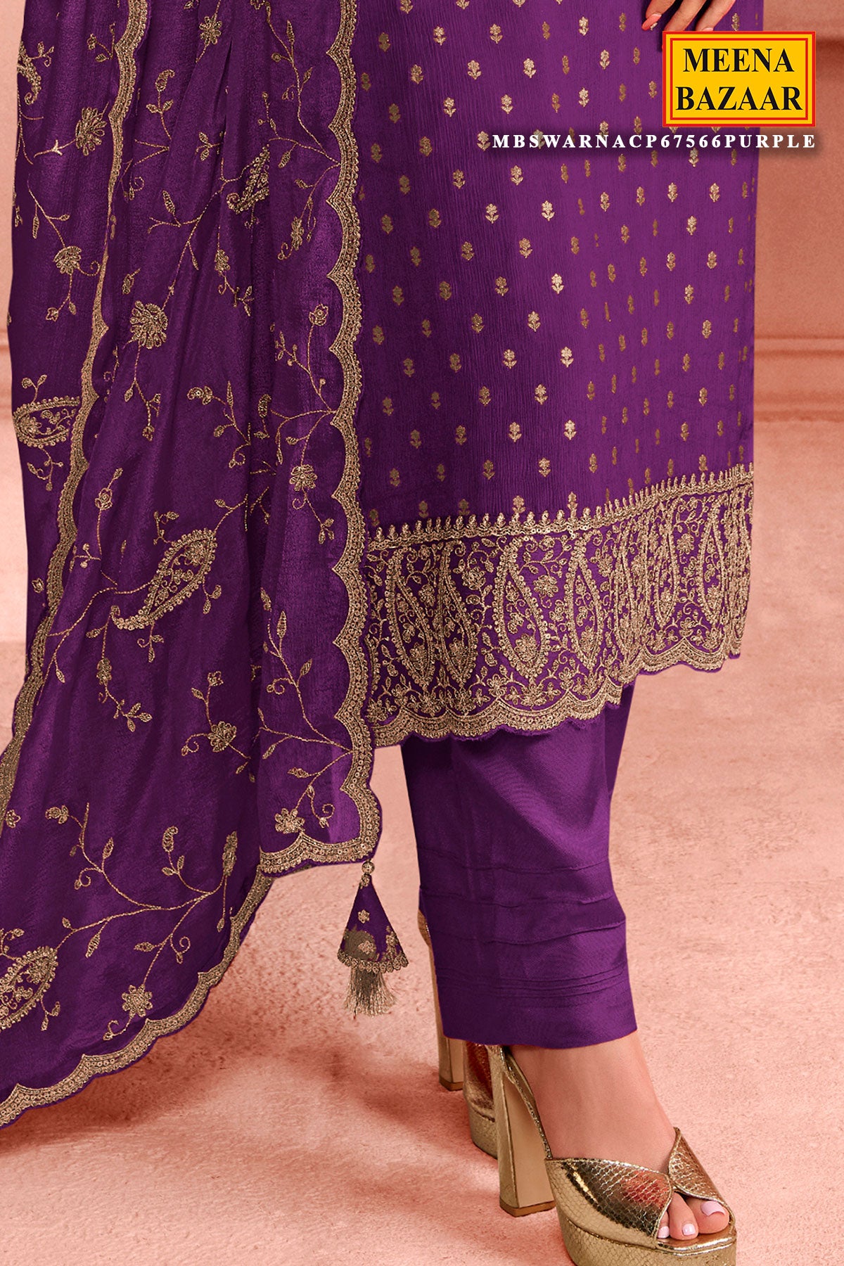 Purple Dola Silk Zari and Sequins Embroidered Suit Set