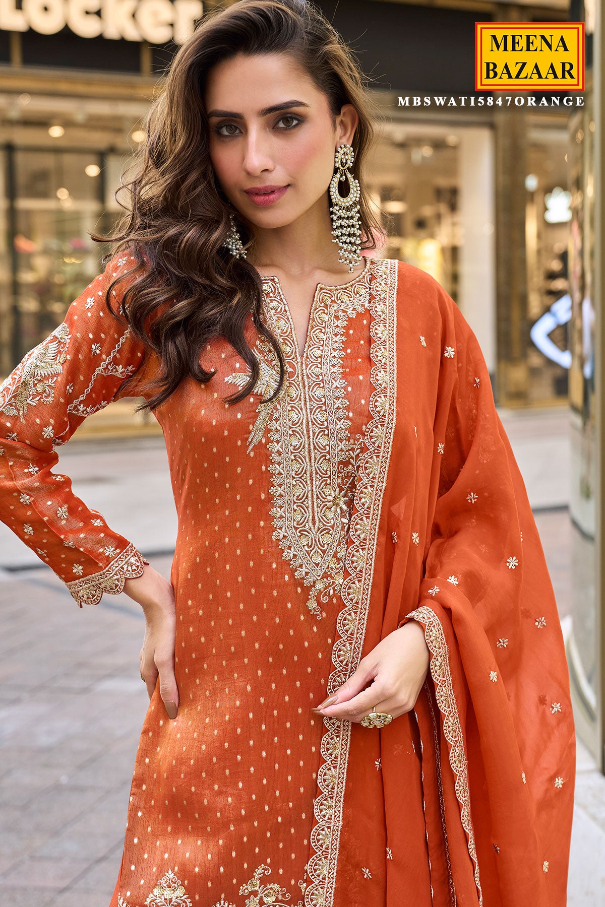 Orange Embroidered Sharara Ready Made Suit with Dupatta