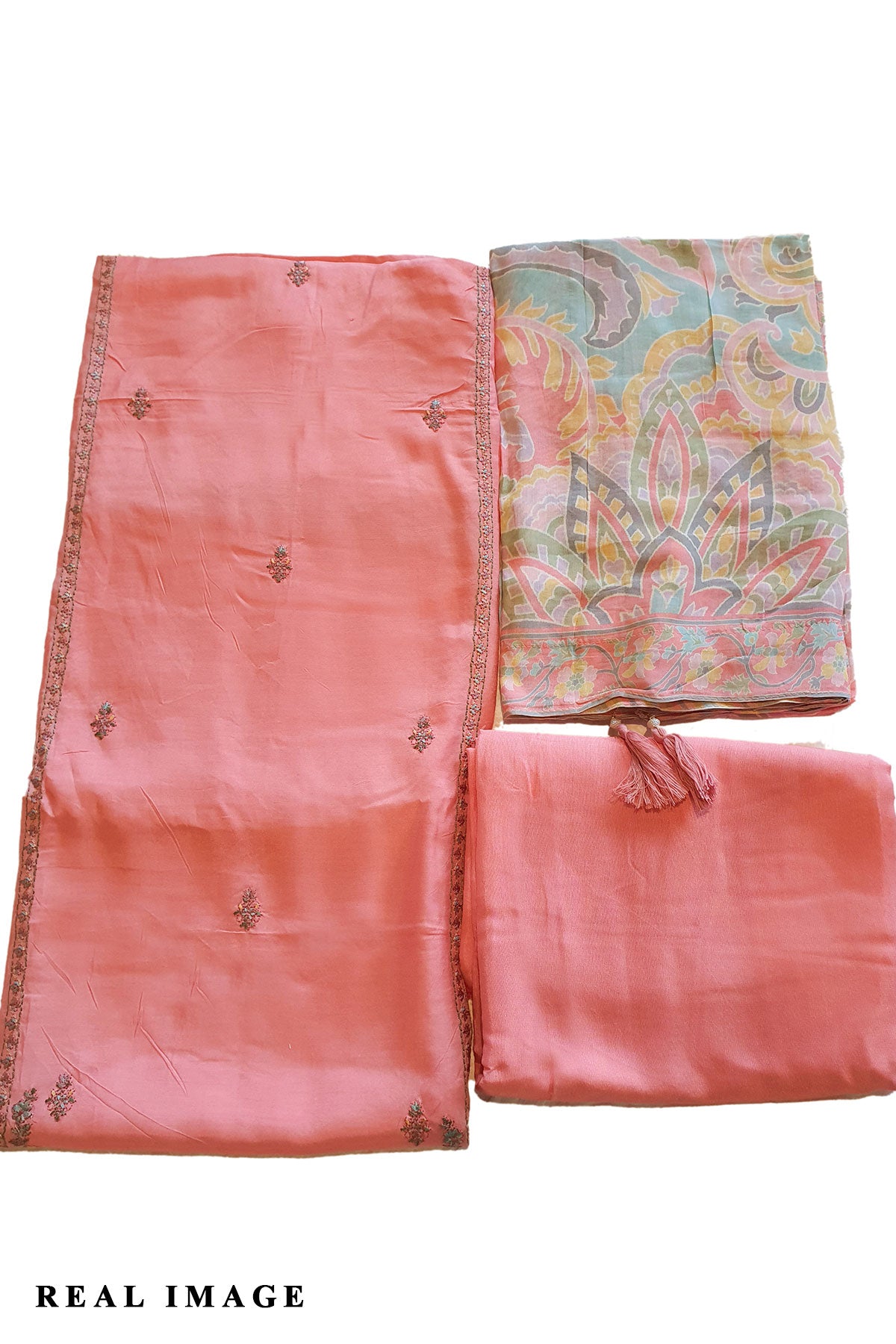 Pink Chanderi Silk Floral Thread Embroidered Suit Set