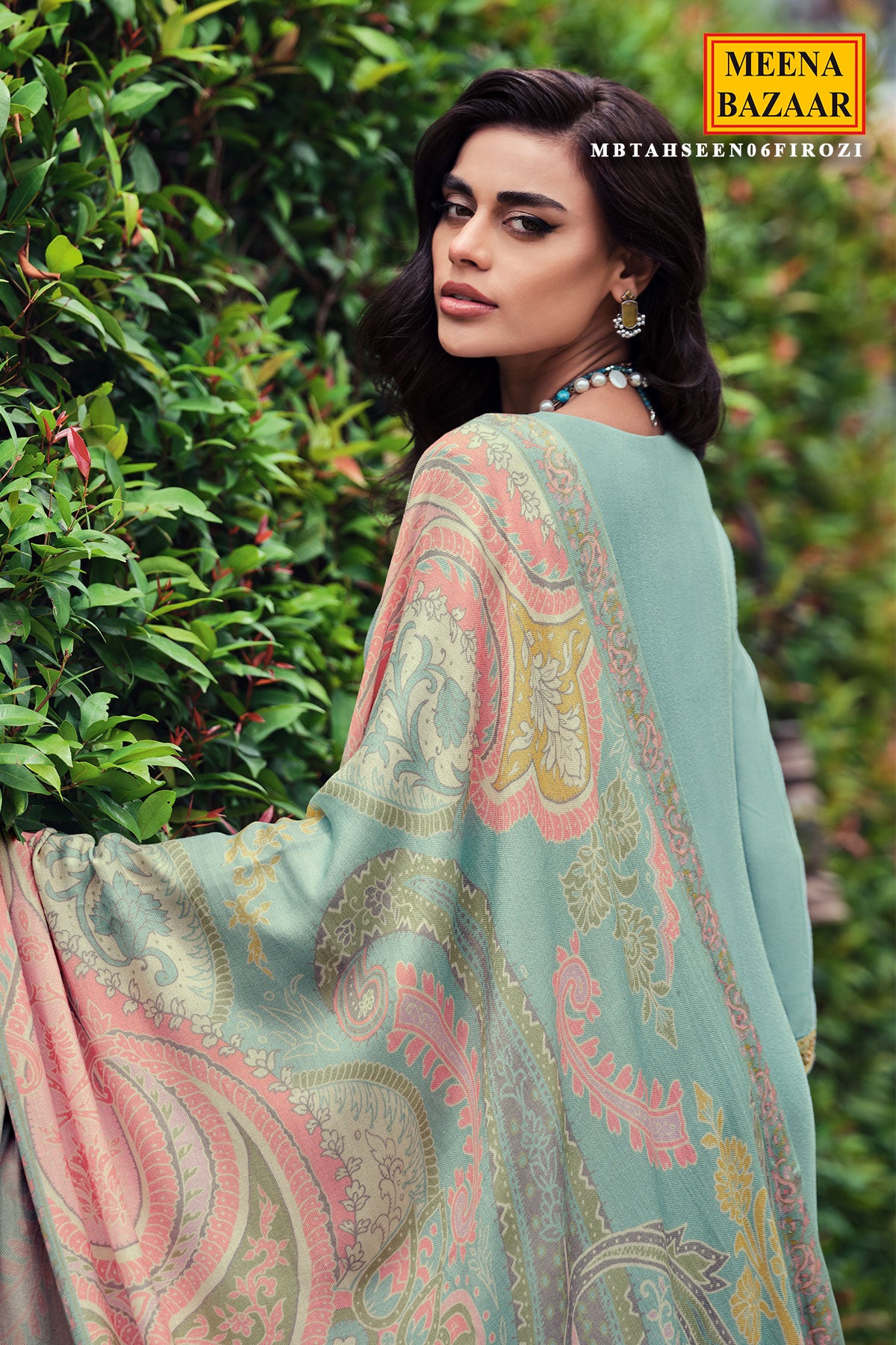 Firozi Chanderi Silk Floral Thread Embroidered Suit Set