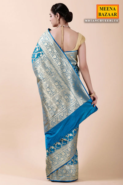 Blue Banarasi Silk Floral Woven Saree