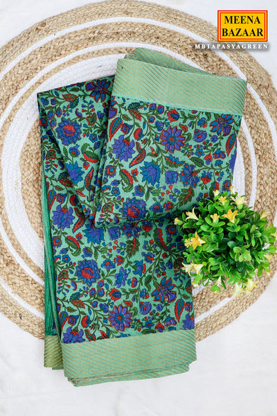 Green Floral Printed Cotton Saree