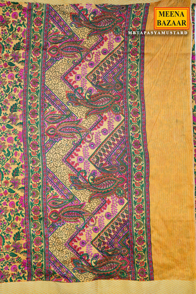 Mustard Floral Printed Cotton Saree