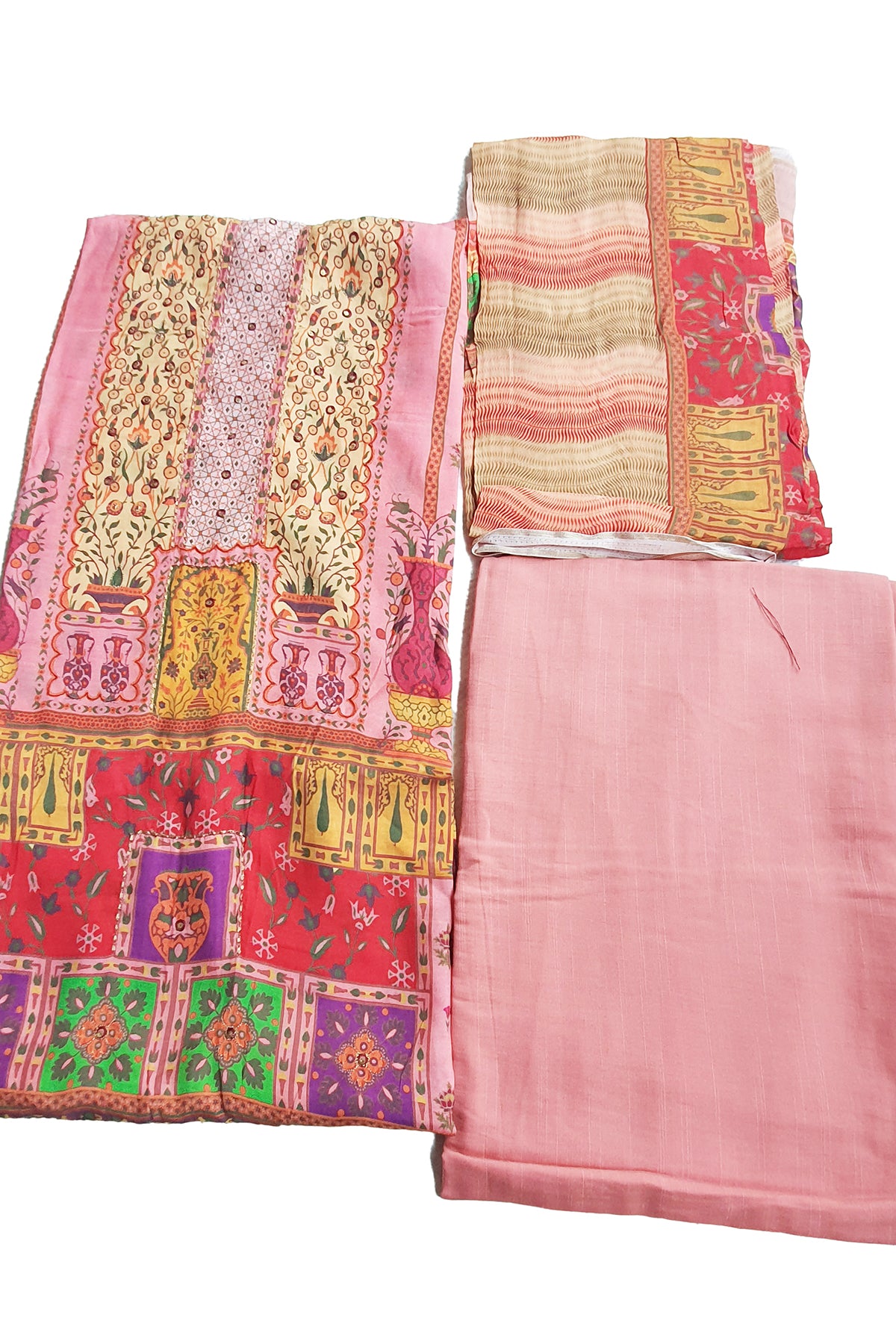 Pink Viscose Muslin Zari Sequin Printed Work Suit Set