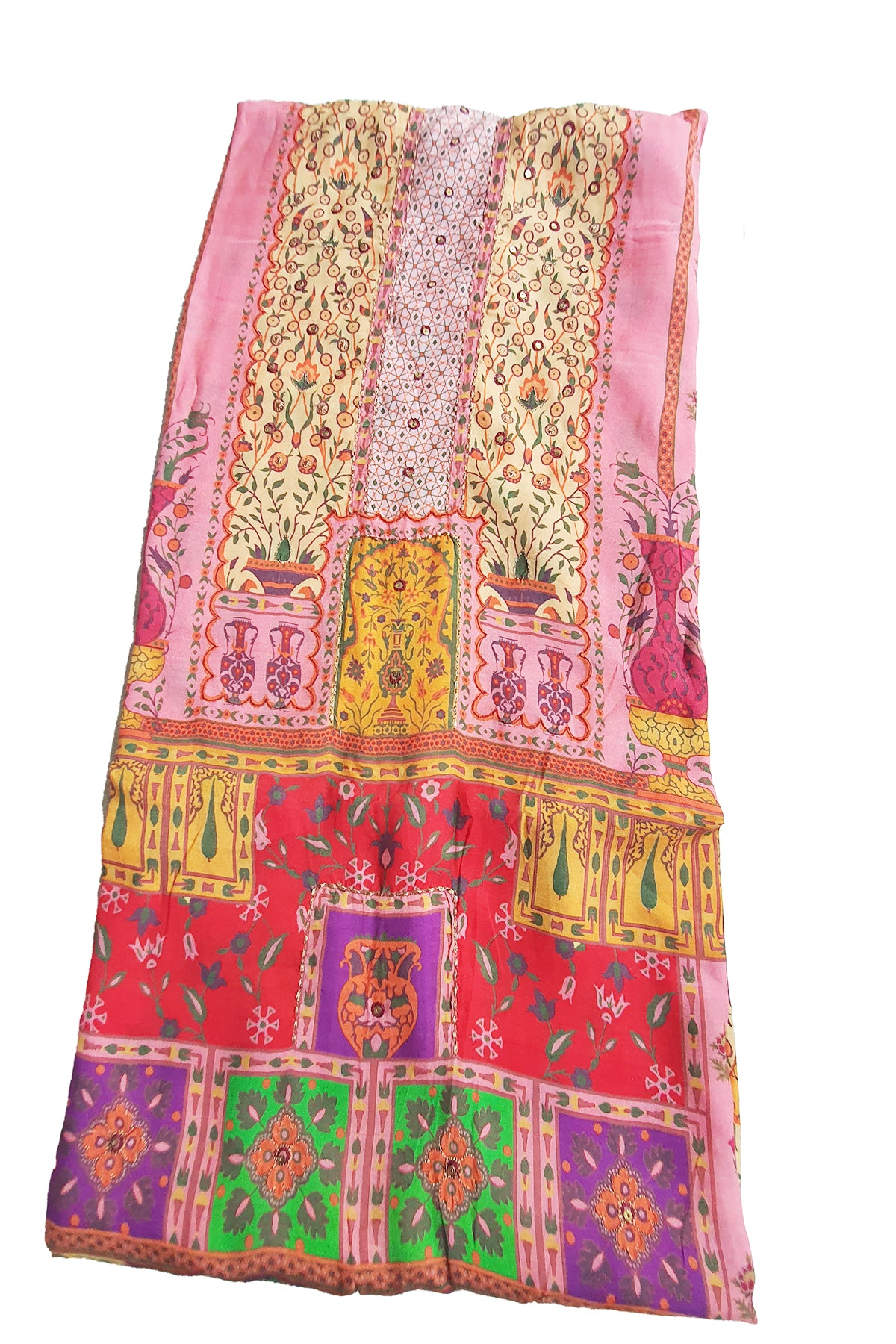 Pink Viscose Muslin Zari Sequin Printed Work Suit Set