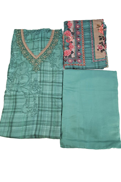 Sea Green Floral Thread Work With Print Pashmina Suit Set