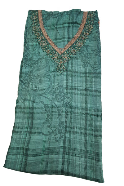 Sea Green Floral Thread Work With Print Pashmina Suit Set