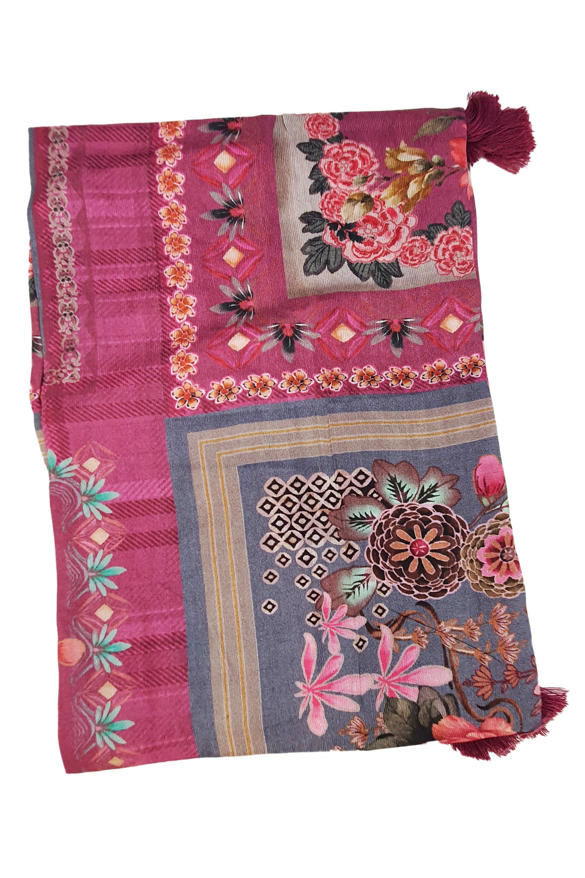 Gajari Floral Thread Work With Print Pashmina Suit Set