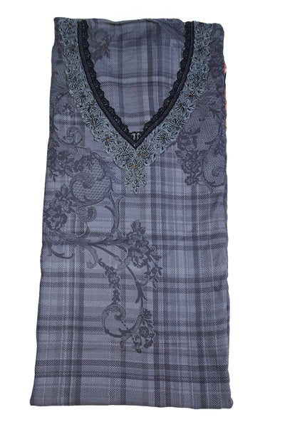 Grey Floral Thread Work With Print Pashmina Suit Set