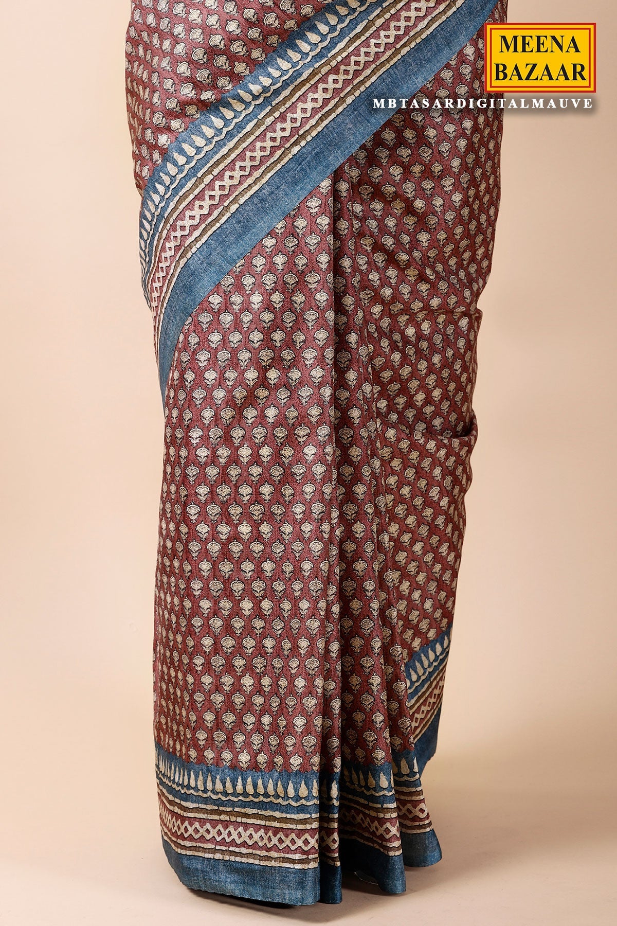 Brown Tussar Silk Printed Saree