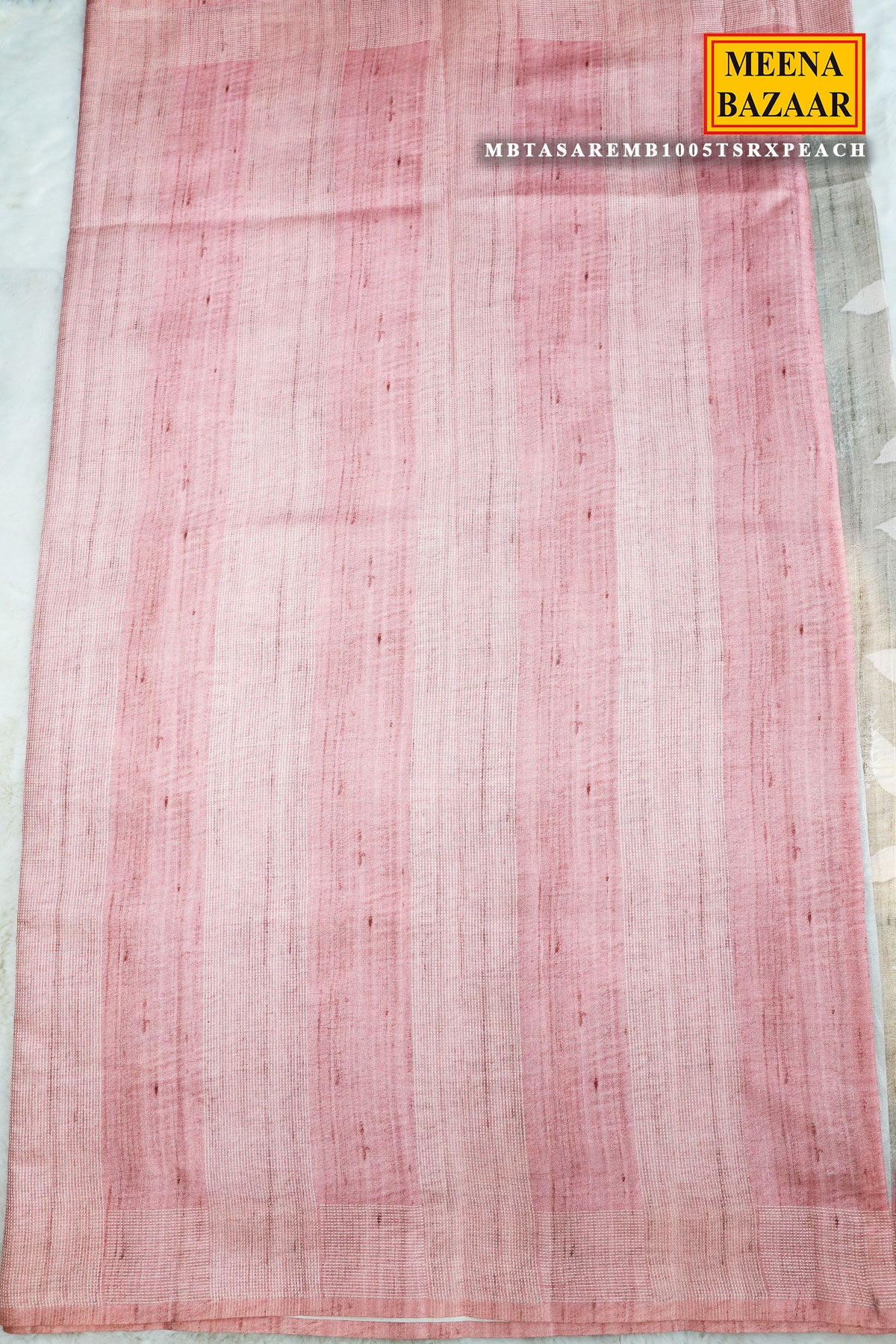 Beige & Peach Tussar Silk Woven Saree