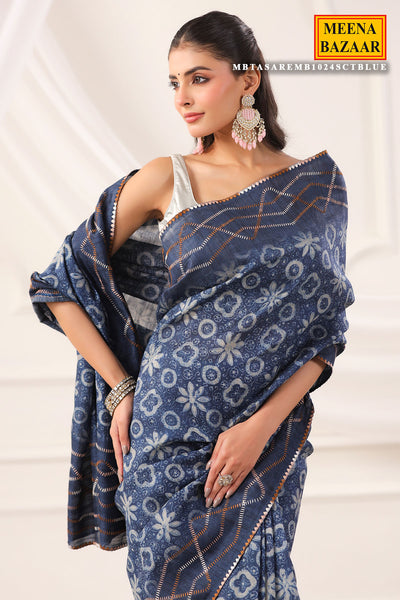 Blue Tasar Embroidered Saree Elegant Festive & Traditional Wear
